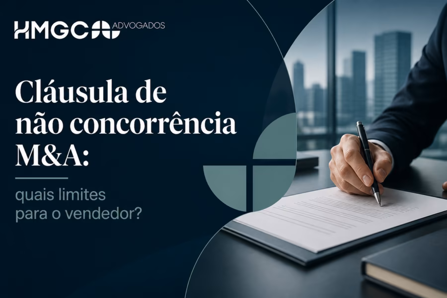 Cláusula de não concorrência em M&A: representação visual dos três limites (prazo, território e atividades) que definem a restrição ao vendedor