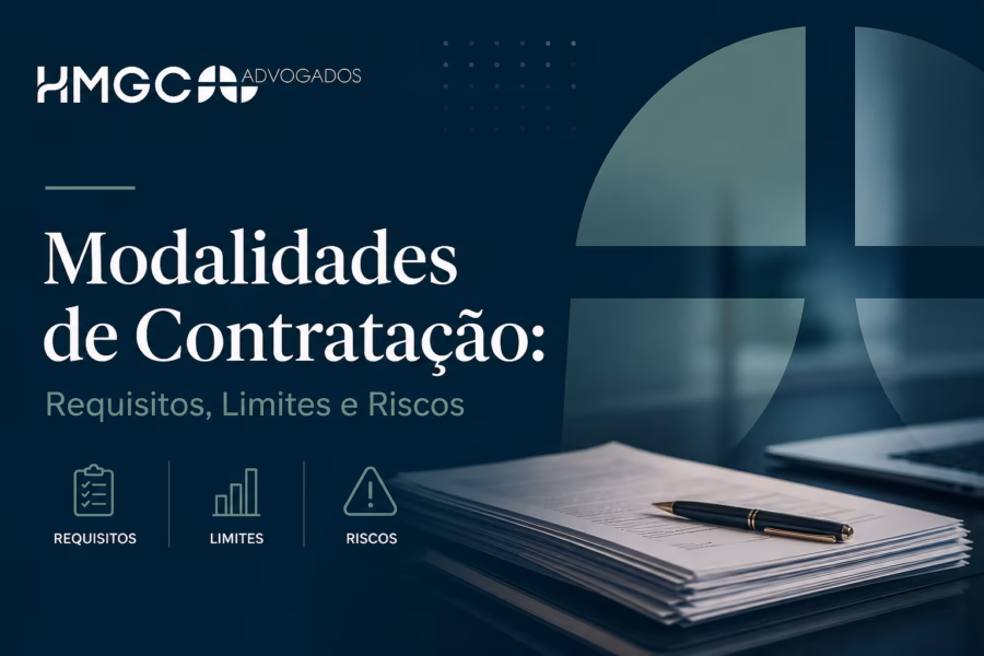 Gráfico esquemático mostrando as oito modalidades de contratação de trabalho no Brasil com seus requisitos jurídicos, vedações legais e limites de duração