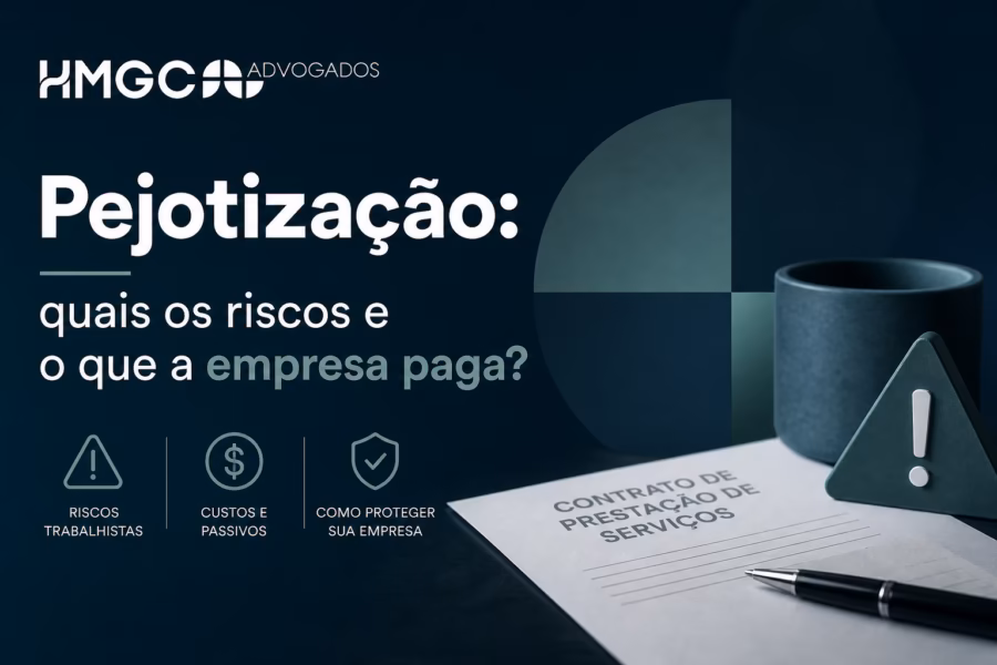 Diagrama das quatro frentes de passivo em caso de reconhecimento judicial de pejotização: trabalhista, previdenciária, fiscal e penal