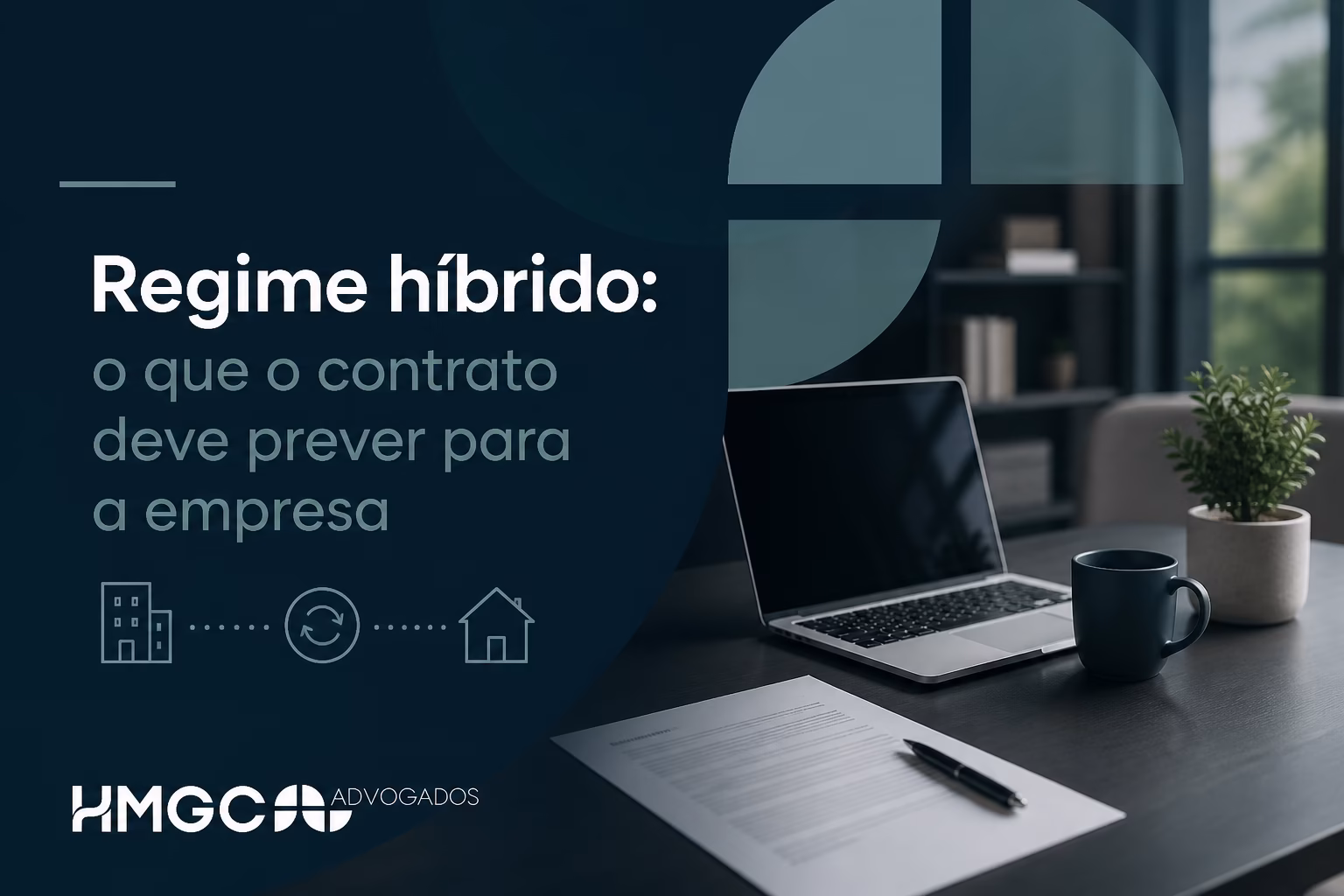 Documento de contrato de trabalho híbrido com cláusulas de dias presenciais, jornada e custeio misto destacadas