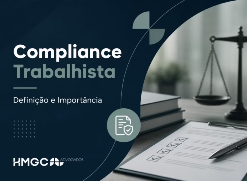 Imagem de cabeçalho profissional sobre compliance trabalhista com paleta de cores moderna em tons de azul, verde e branco
