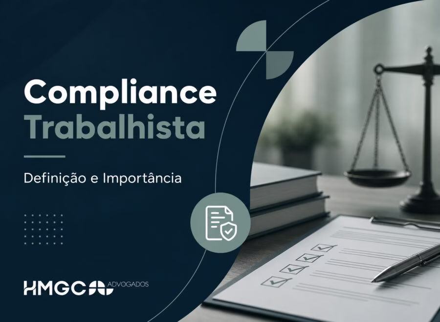 Imagem de cabeçalho profissional sobre compliance trabalhista com paleta de cores moderna em tons de azul, verde e branco