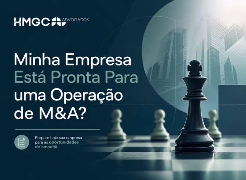 Empresário analisando documentos sobre fusão e aquisição com gráficos e dados financeiros em fundo profissional azul e branco