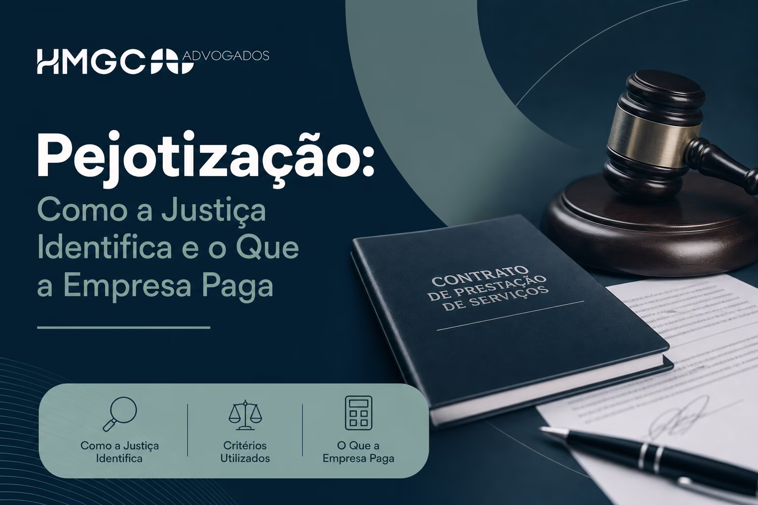 Imagem ilustrativa sobre pejotização: pessoa trabalhando em computador com elementos de justiça e legislação em tons azuis e brancos.