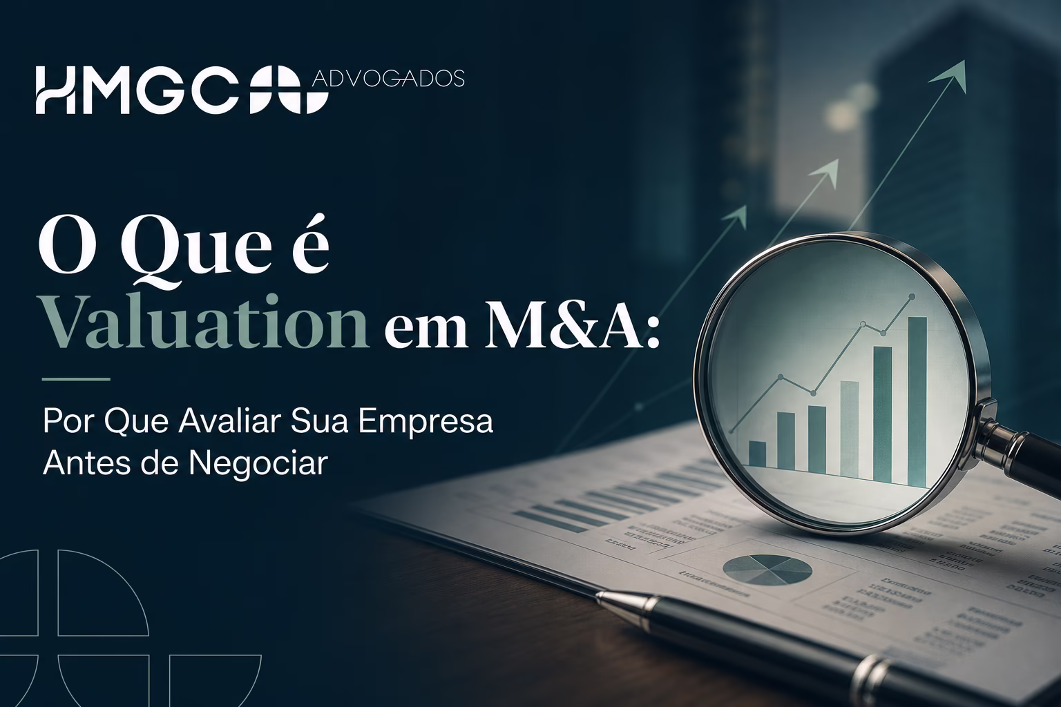 Gráfico profissional mostrando análise de valuation em M&A com cores azul, verde e branco para artigo sobre avaliação empresarial.