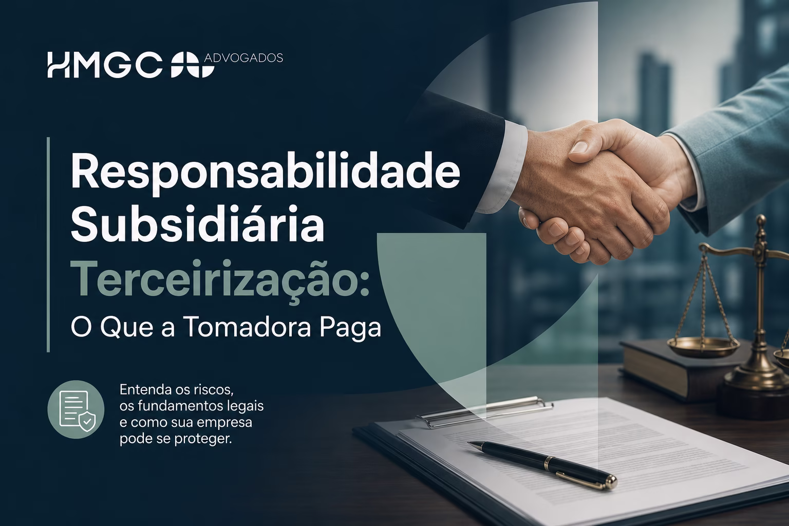 Imagem representativa sobre responsabilidade subsidiária na terceirização, mostrando conceitos de obrigações legais da empresa tomadora de serviços.