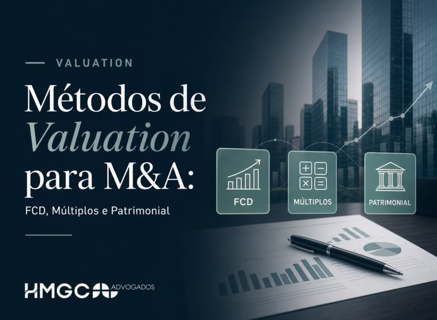 Gráfico comparativo dos três métodos de valuation para M&A: fluxo de caixa descontado, múltiplos e abordagem patrimonial